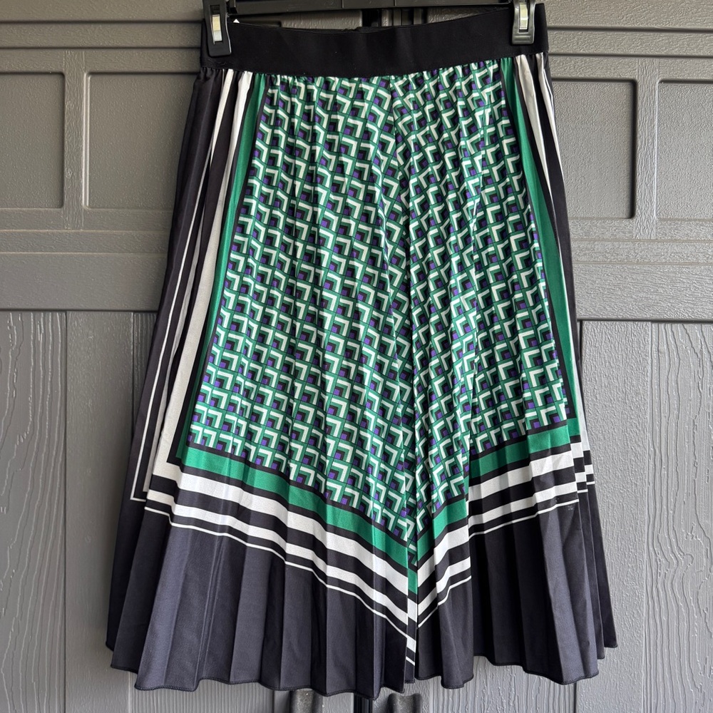 Green and Purple Midi A-Line Pleated Skirt